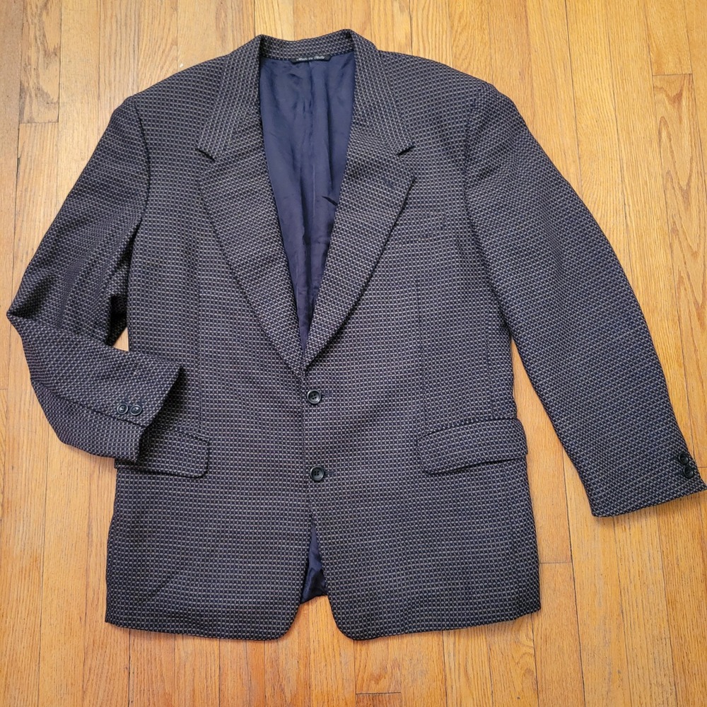 Canali‎ Proposta 54R Blazer Blue Brown Wool Micro Check Italy Sport Coat HOLES